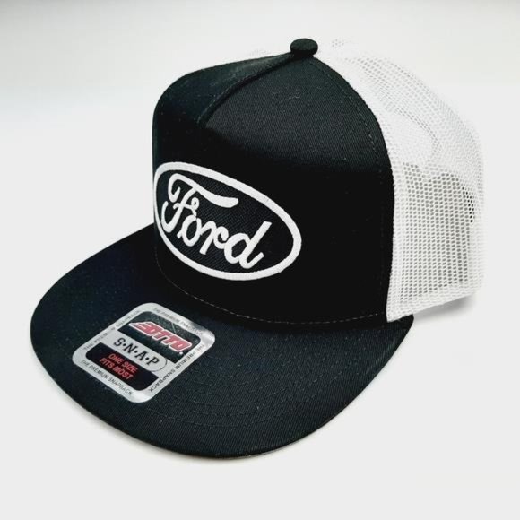 Retro Black Oval Ford Embroidered Patch Flat Bill Cap Hat Black Snapback Trucker main image 4